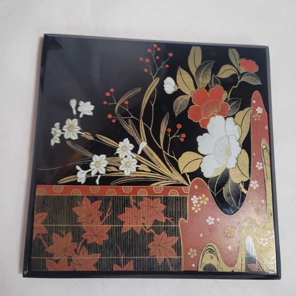 Vintage Japanese Black Laquerware 3 Tier Bento Trinket Box - Picture 10 of 11